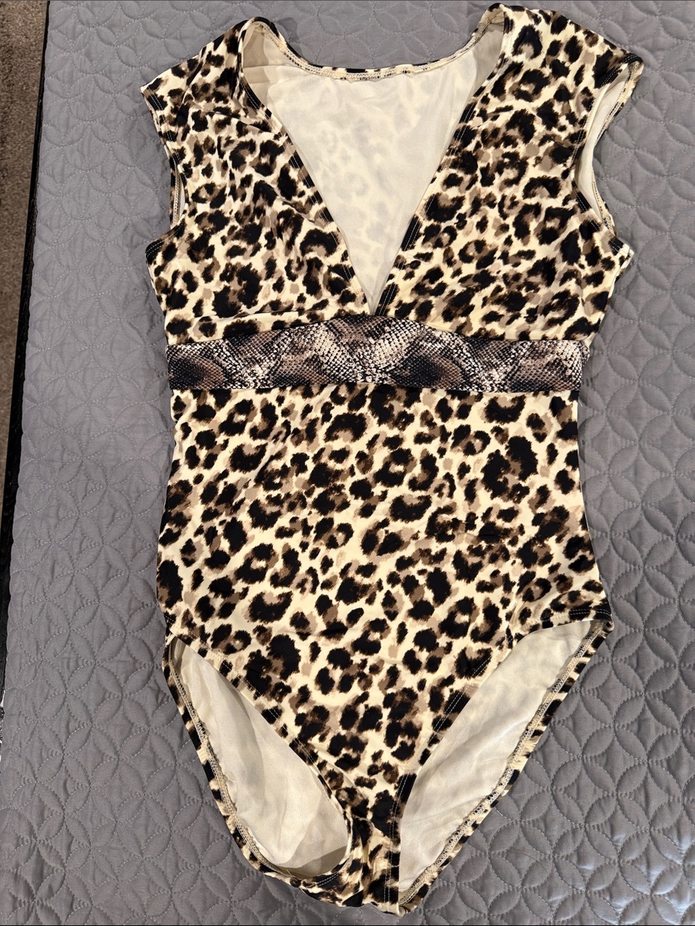 Leopard Print Soft Stretchy One-Piece Swimsuit - Tan/Black